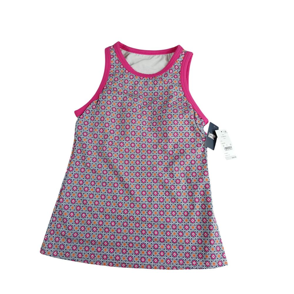 Lands End Swim Top Womens XS Size 2-4 Pink Floral Geometric Pattern Tankini NWT